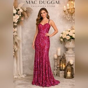 Mac Duggal Extremely Gorgeous Fuchsia Sequin Prom Dress Sz 6